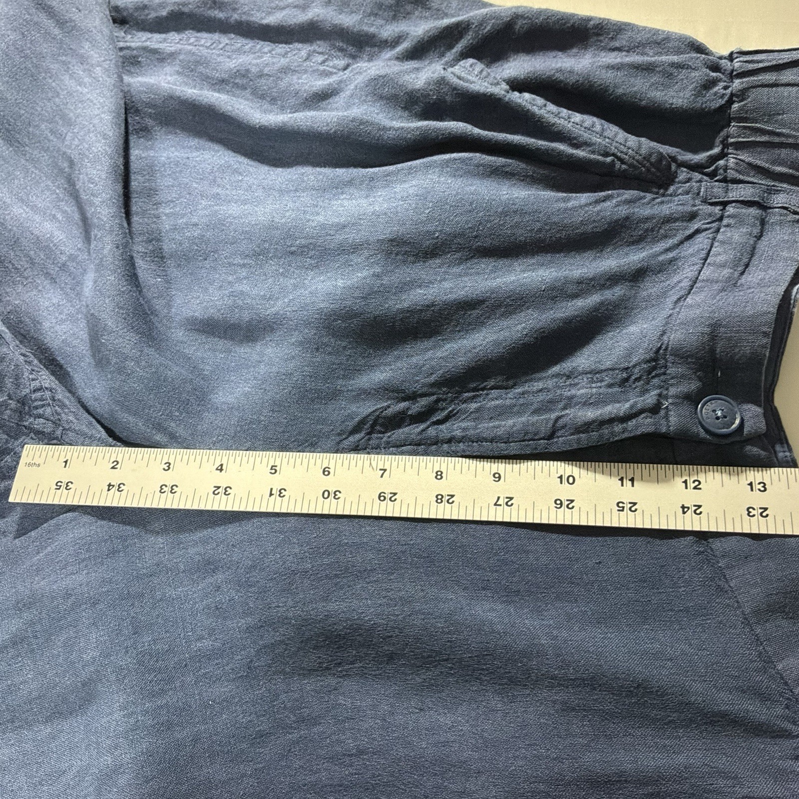 Poetry Blue Linen/Cotton Woven Pants Relaxed Tapered Ankle Mid Rise US 18
