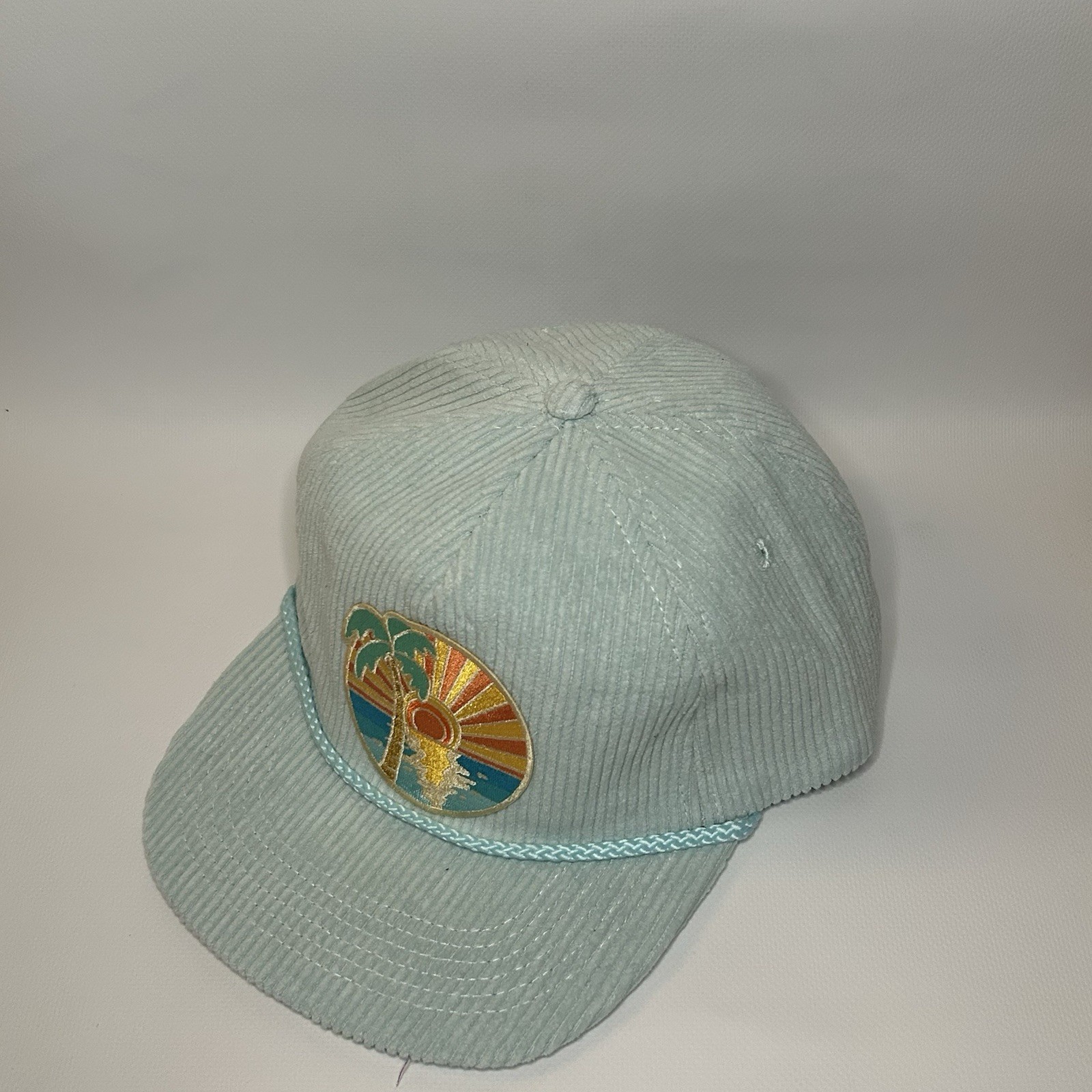 Vintage Light Blue Corduroy Hat with Sunset Patch