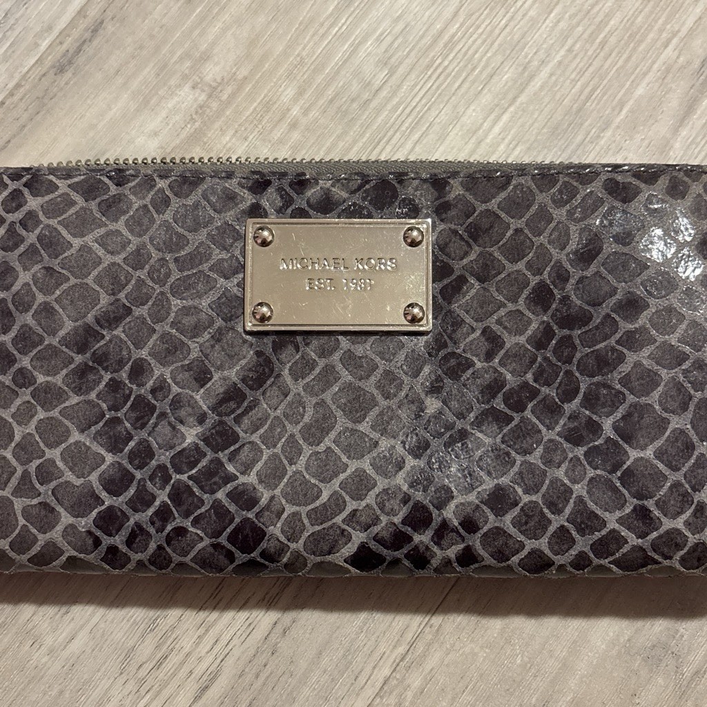 Michael Kors Gray Snake Print Shoulder Bag w/ Detachable Strap & Zip Wallet