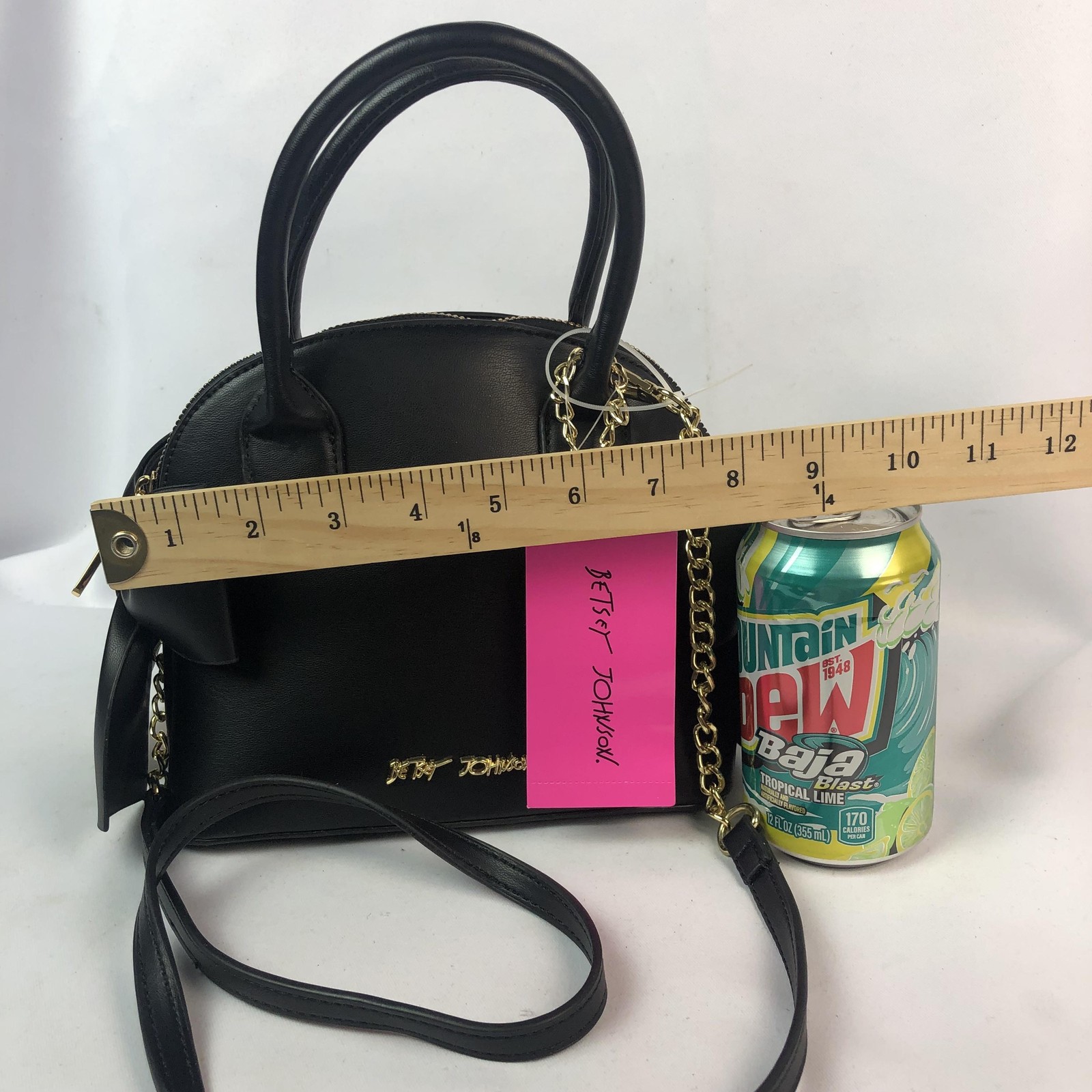 Betsey Johnson Satchel Bag Womens Black XOHOLLY Dome Bows Heart Charm NWT READ
