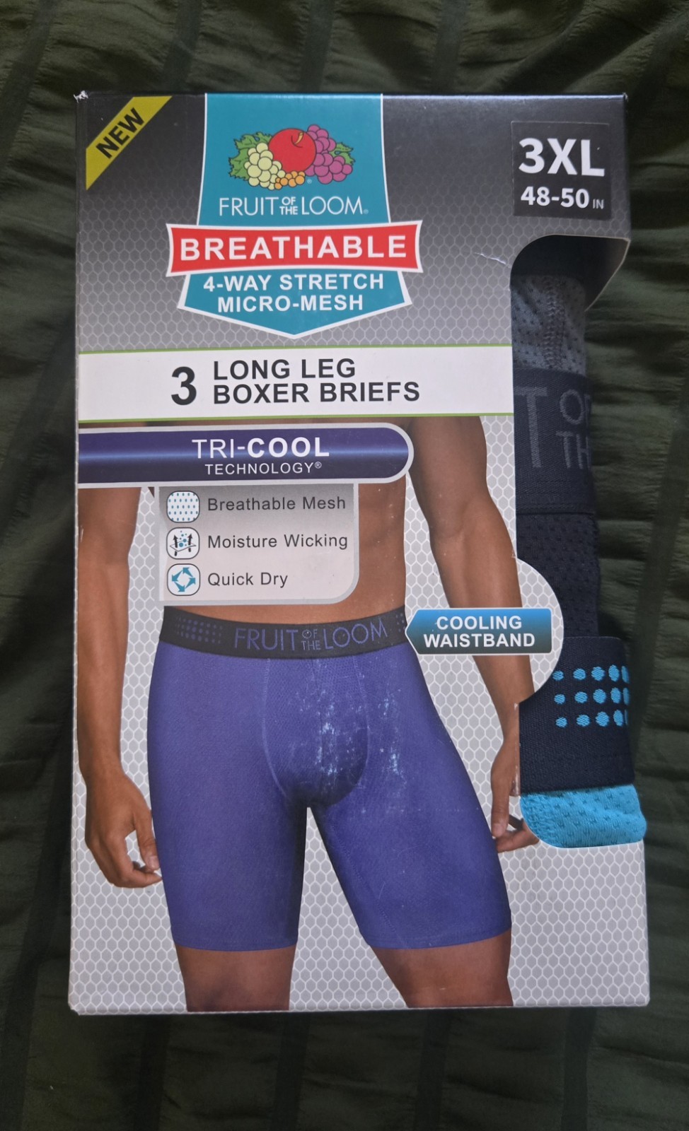Fruit of the Loom Men’s Breathable Long Leg Boxer Briefs Size 3XL