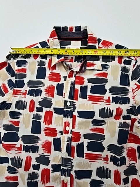 PDI Boys White Red Blue Button Front Collared Shirt Kids Size S