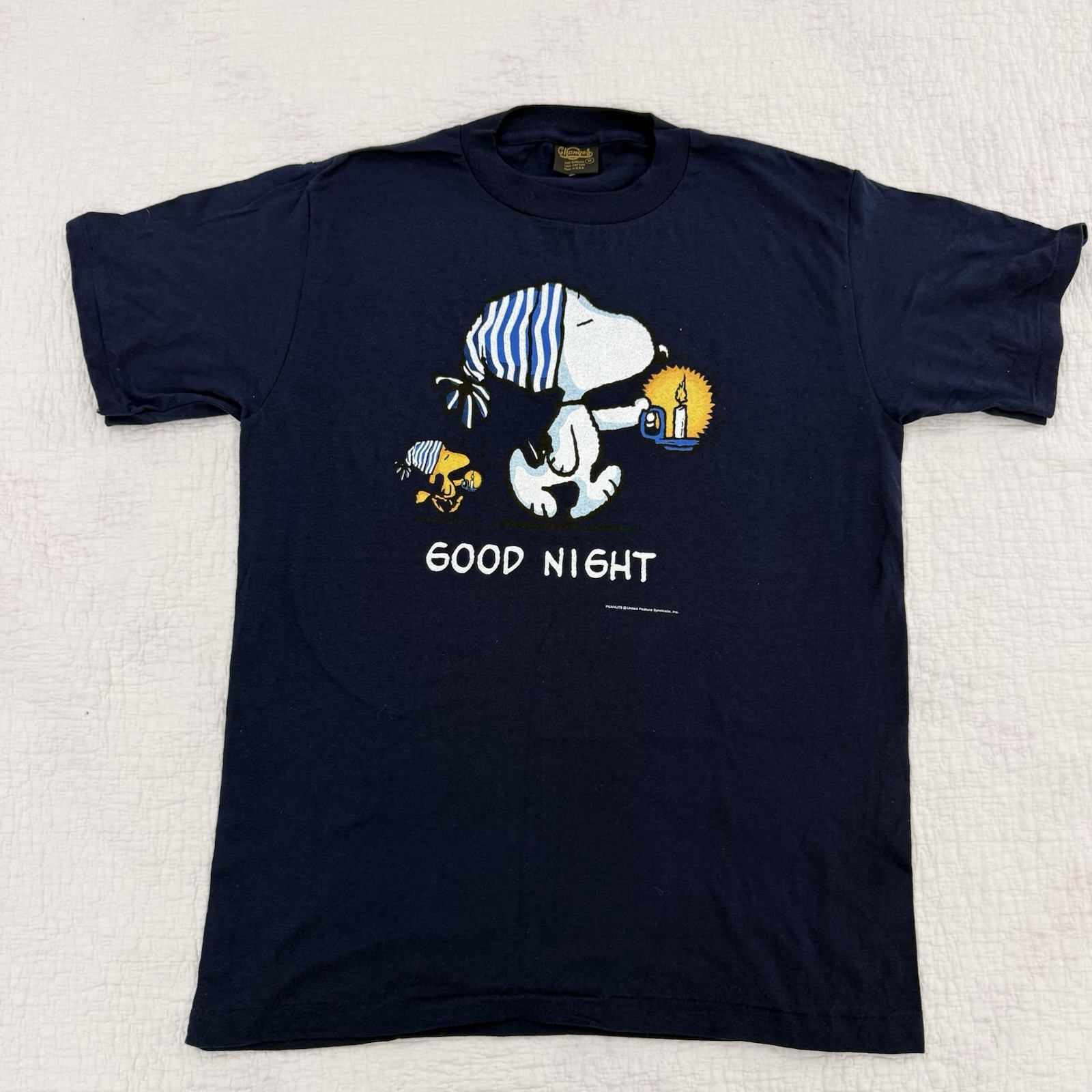 Changes Peanuts Snoopy Woodstock Good Night Navy Cotton Graphic Tee Men M
