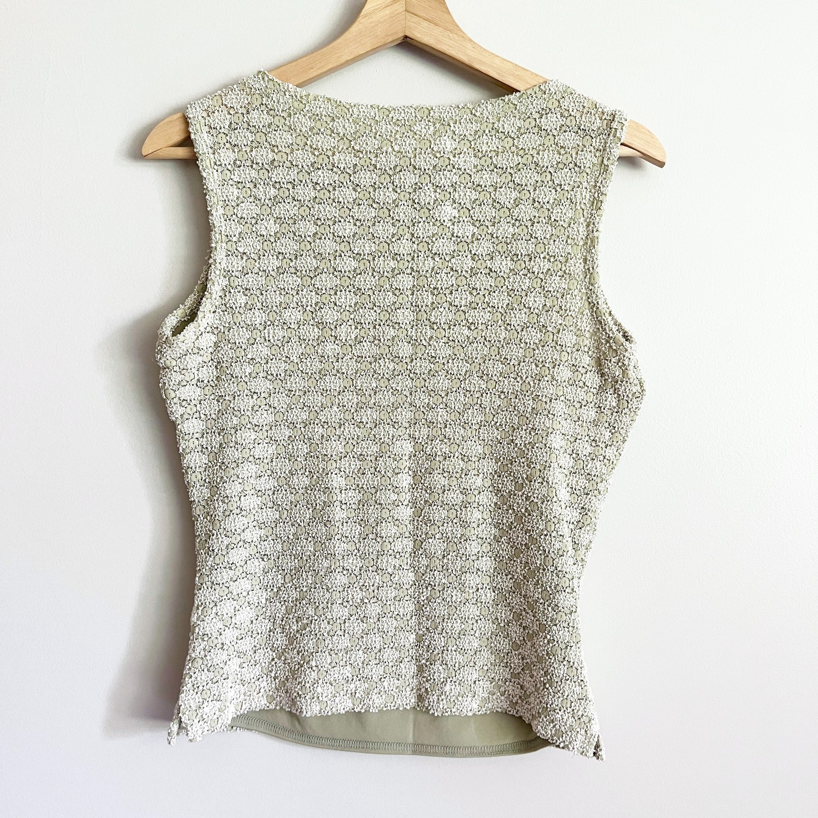 VTG A. Byer Top Size Large Y2K Green White Geometric Slinky Knit Fairycore Boho