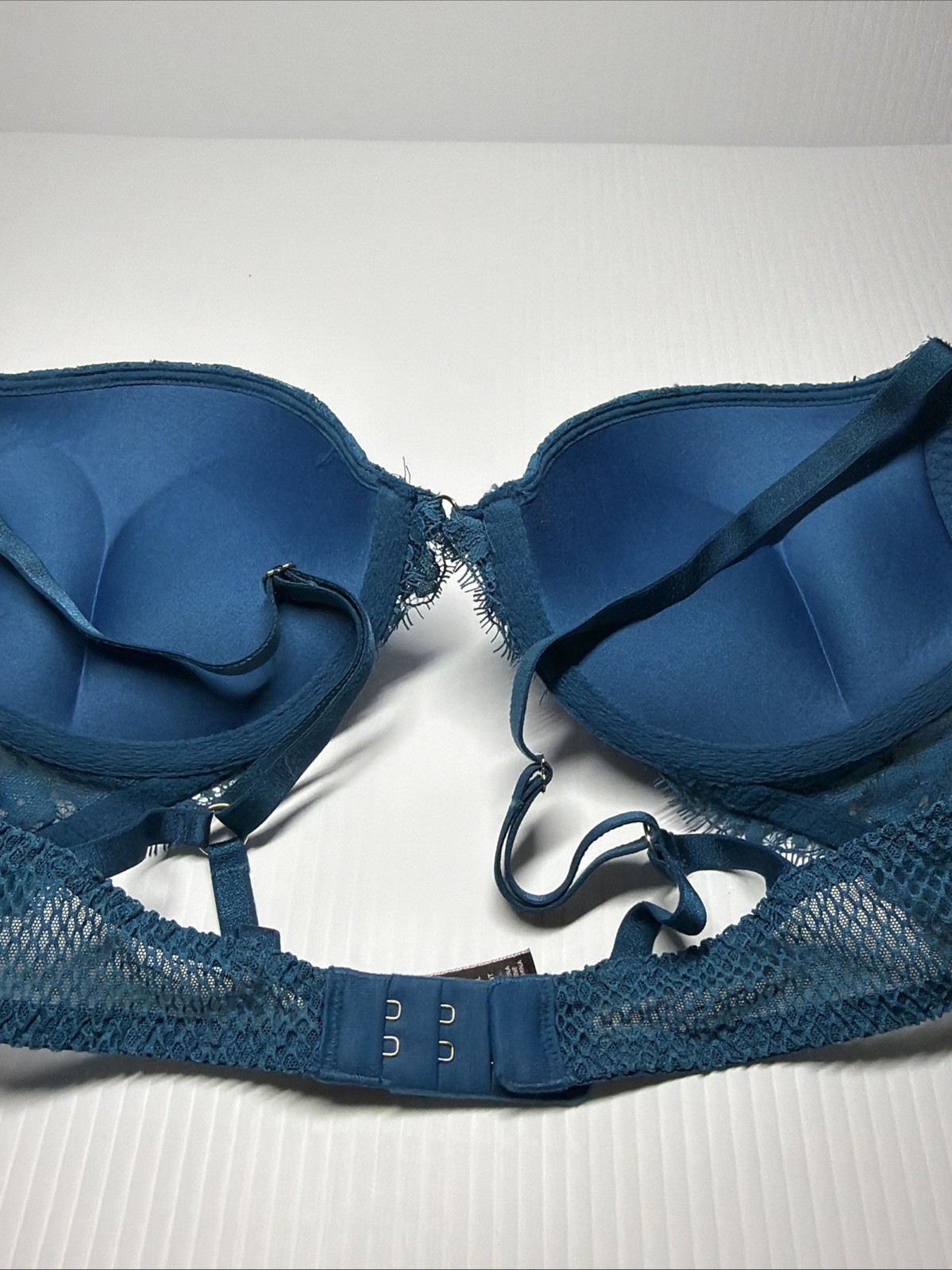 Victoria Secret Bombshell 36A Rhinestone Plunge Add +2 Cup Sizes Bra Blue