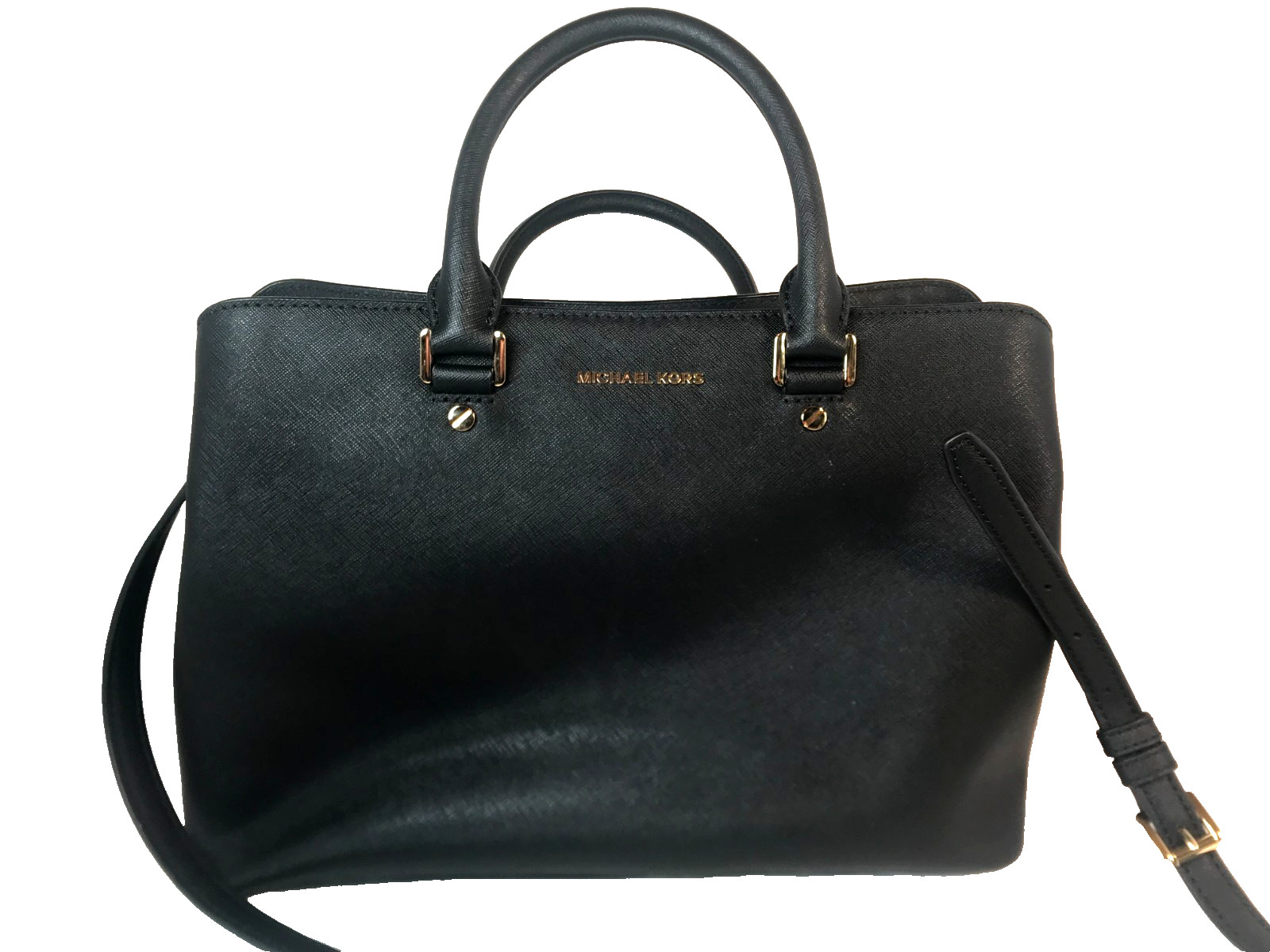 Michael Kors Savannah Large Saffiano Leather Satchel Black Crossbody Handbag