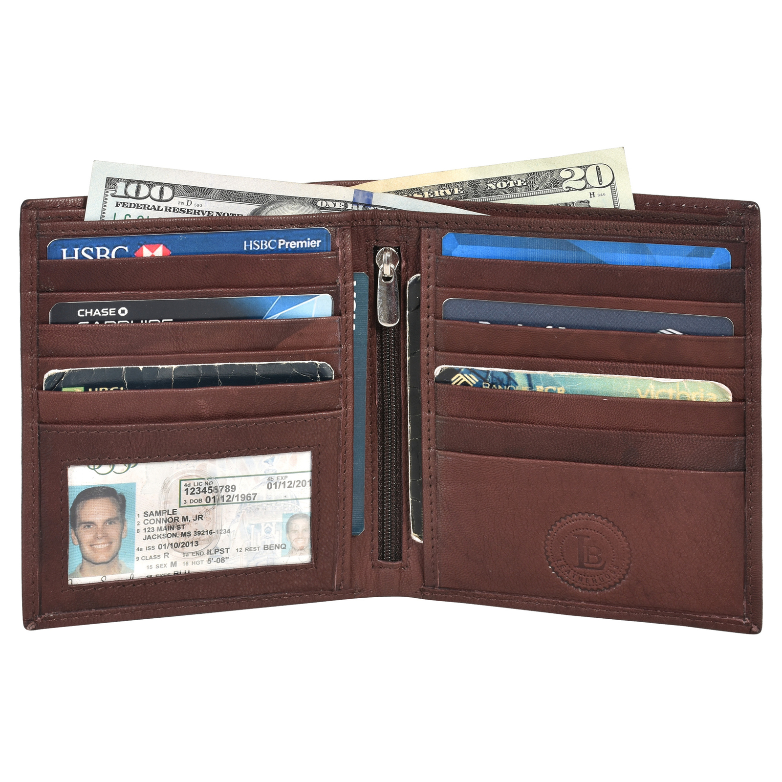 Leatherboss Genuine Leather Slim Hipster Cowhide Credit Card Bifold Wallet