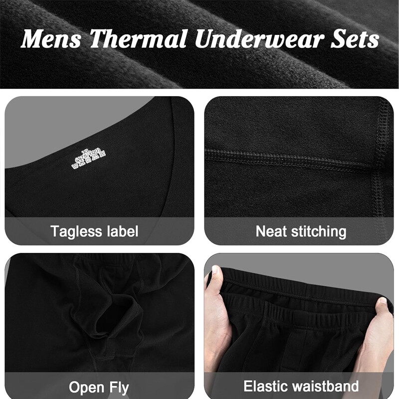 Mens Thermal Underwear Set Fleece Lined Soft Long Johns Base Layer Top & Bottom