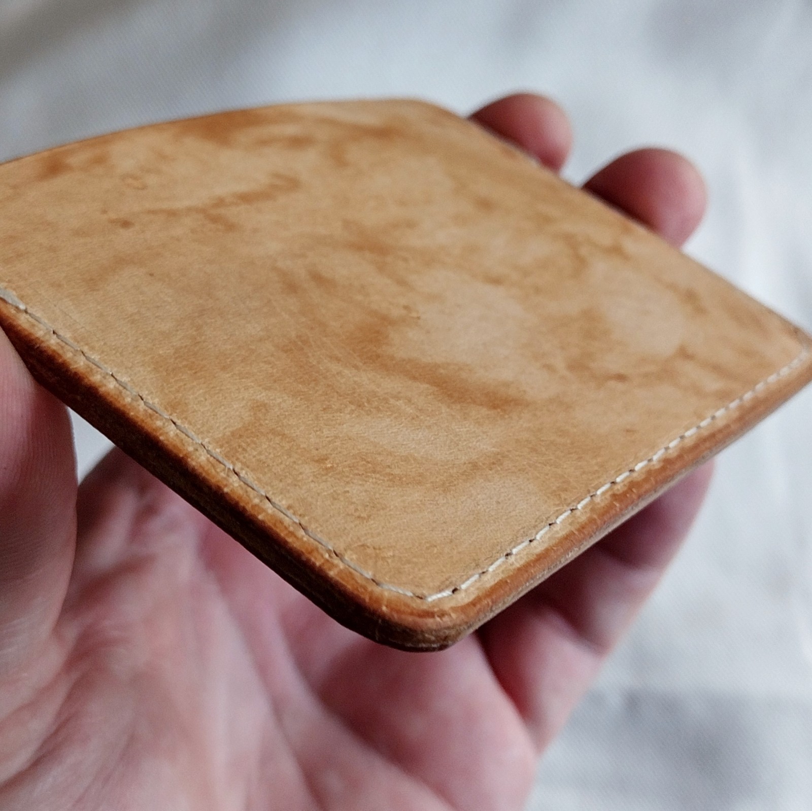 handmade natural veg tan real leather card holder 3 pocket infused with wax