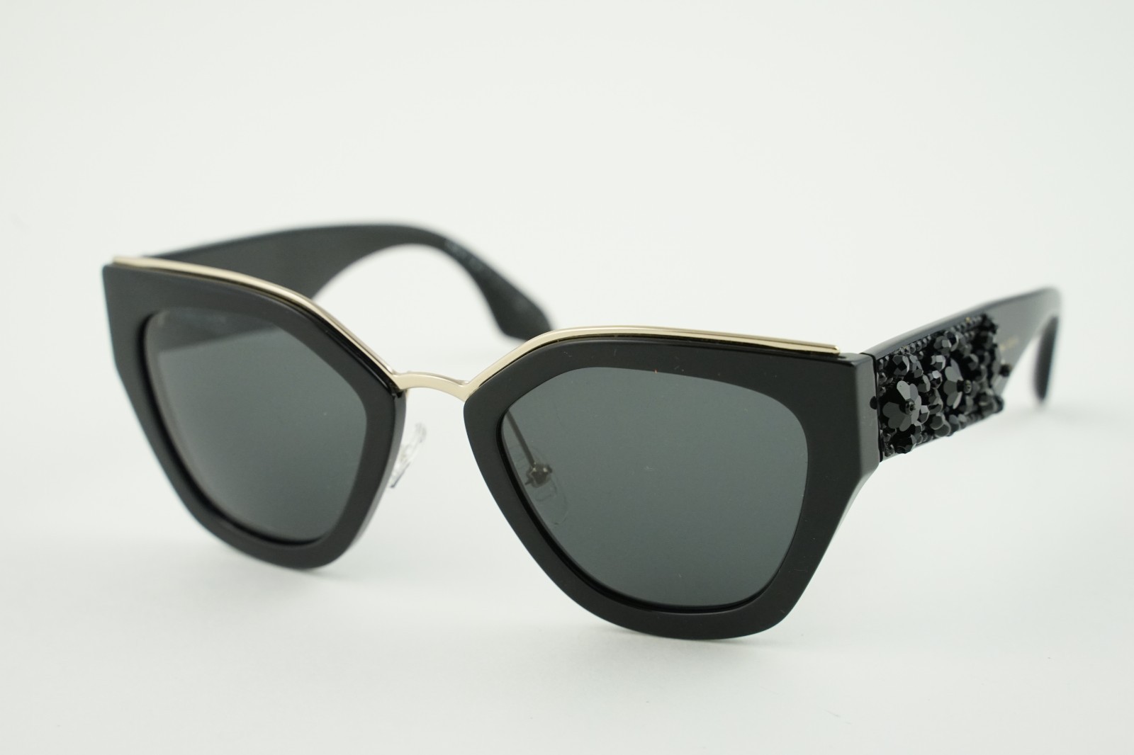Prada SPR 10T Polished Black Black Crystal/Grey Sunglasses