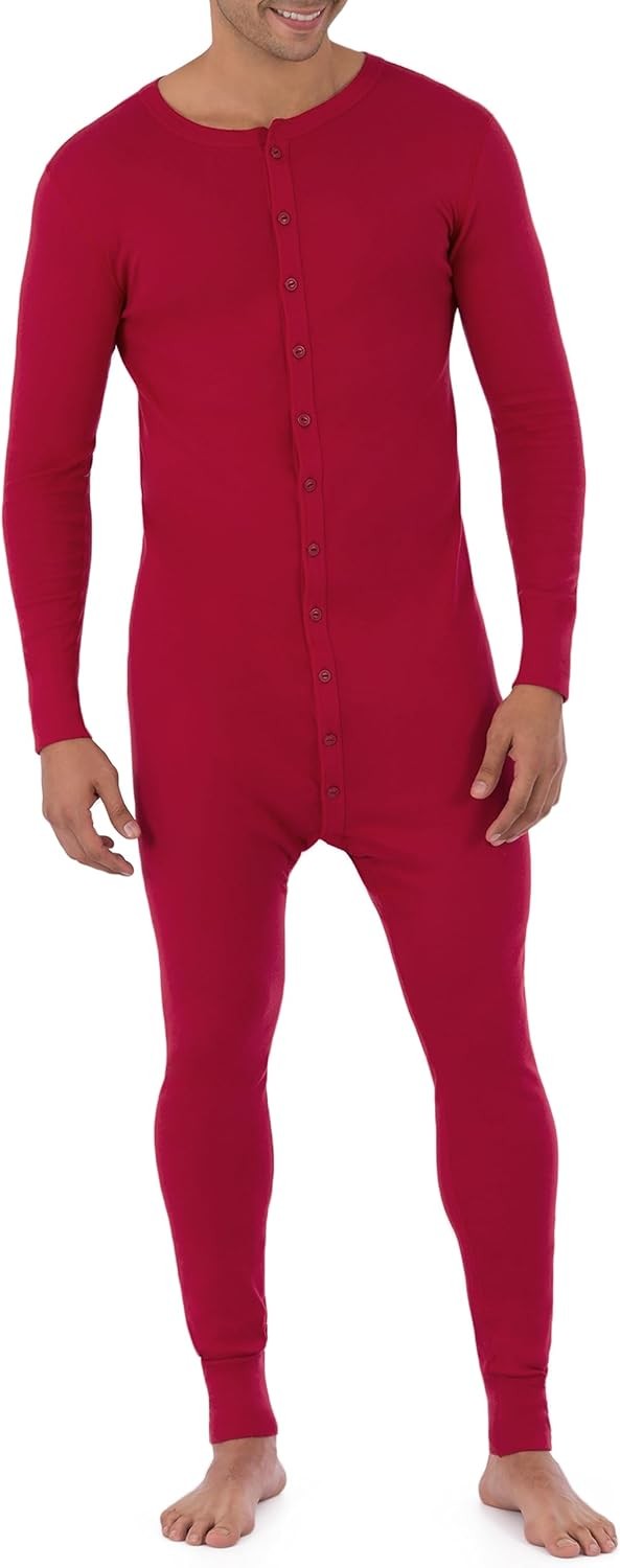 Men Thermal Union Suit One Piece Long Johns Cotton Medium Weight Base Layer
