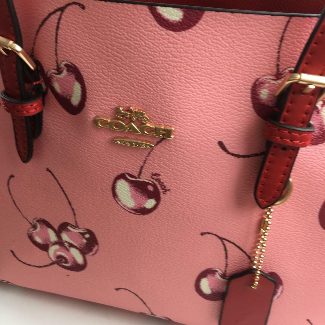 COACH CR293 Mollie Tote 25 2way Shoulder Bag Canvas Leather Cherry Pink Outlet