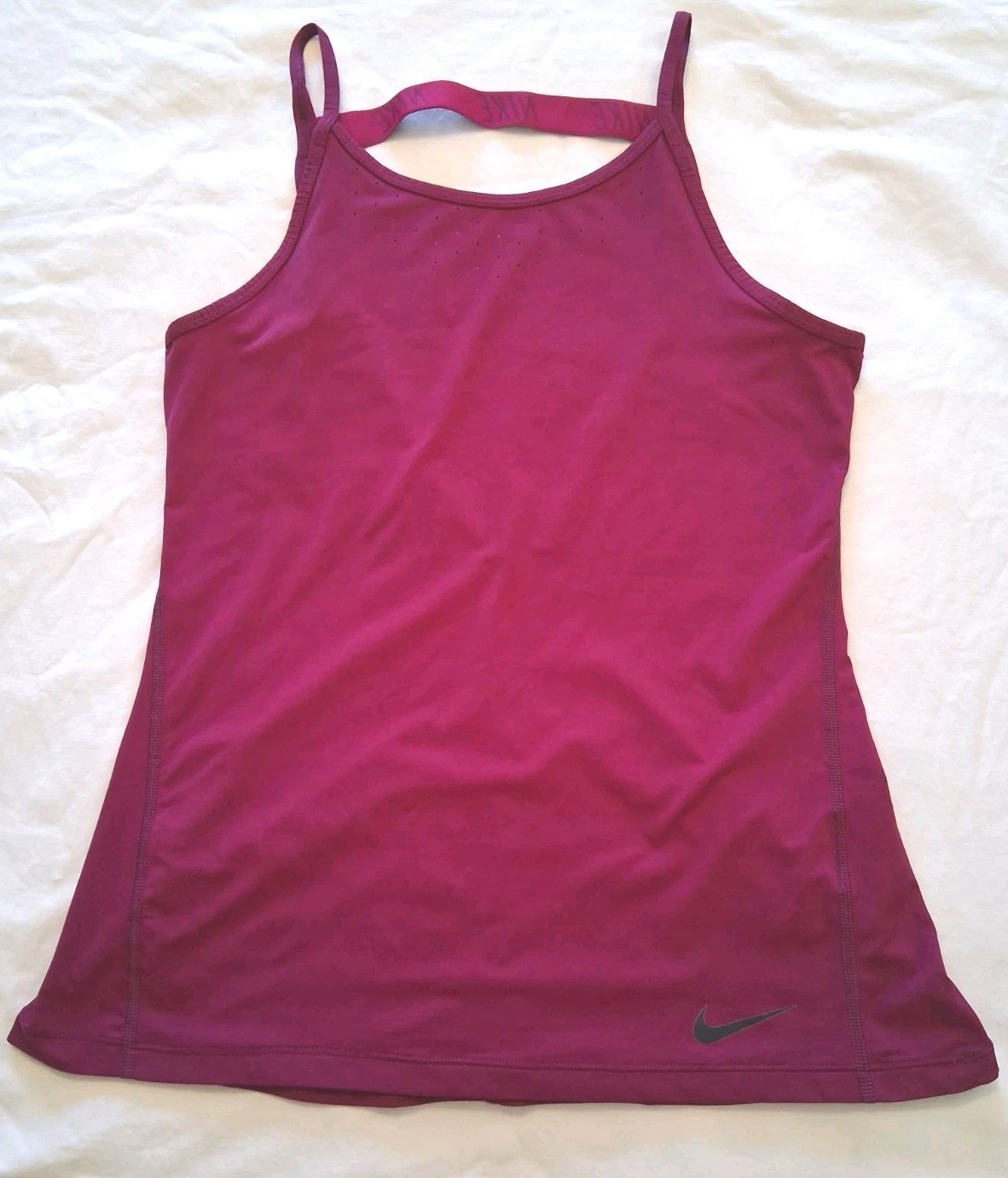 ​Nike Pro Dri-FIT Tank Top Women Berry High Neck Laser Cut Open Back Yoga Gym M