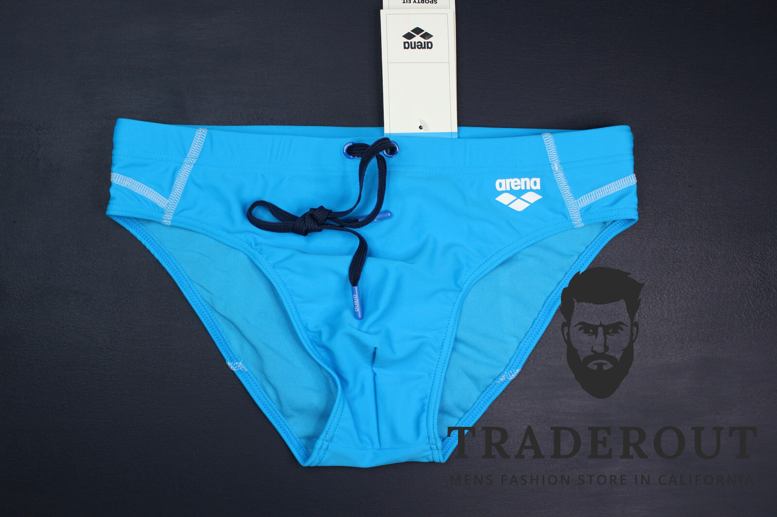 Arena men turquoise blue sport fit swim brief bikini swimwear size 32 34 38