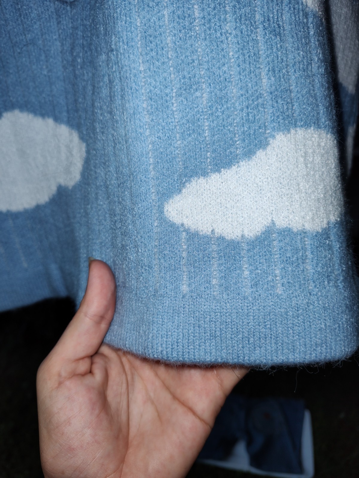 Blue Long Sleeve Sweater Outfit With Matching Sweater Shorts With Cloud Pattern