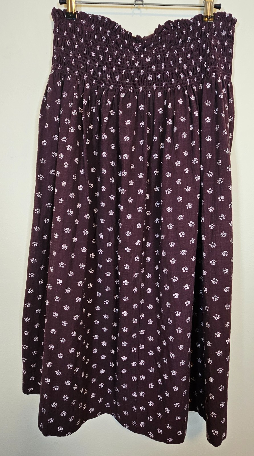 Universal Thread Dark Purple Brown Floral Smocked Waist Midi Skirt Womens Size M