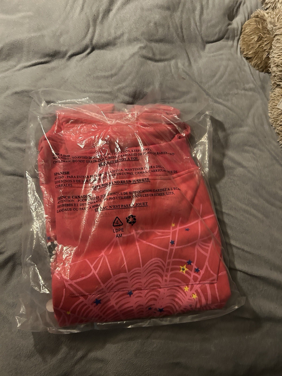 Pink Girls Pullover Hoodie Medium Graphic Print Nevermind the Spider Silk