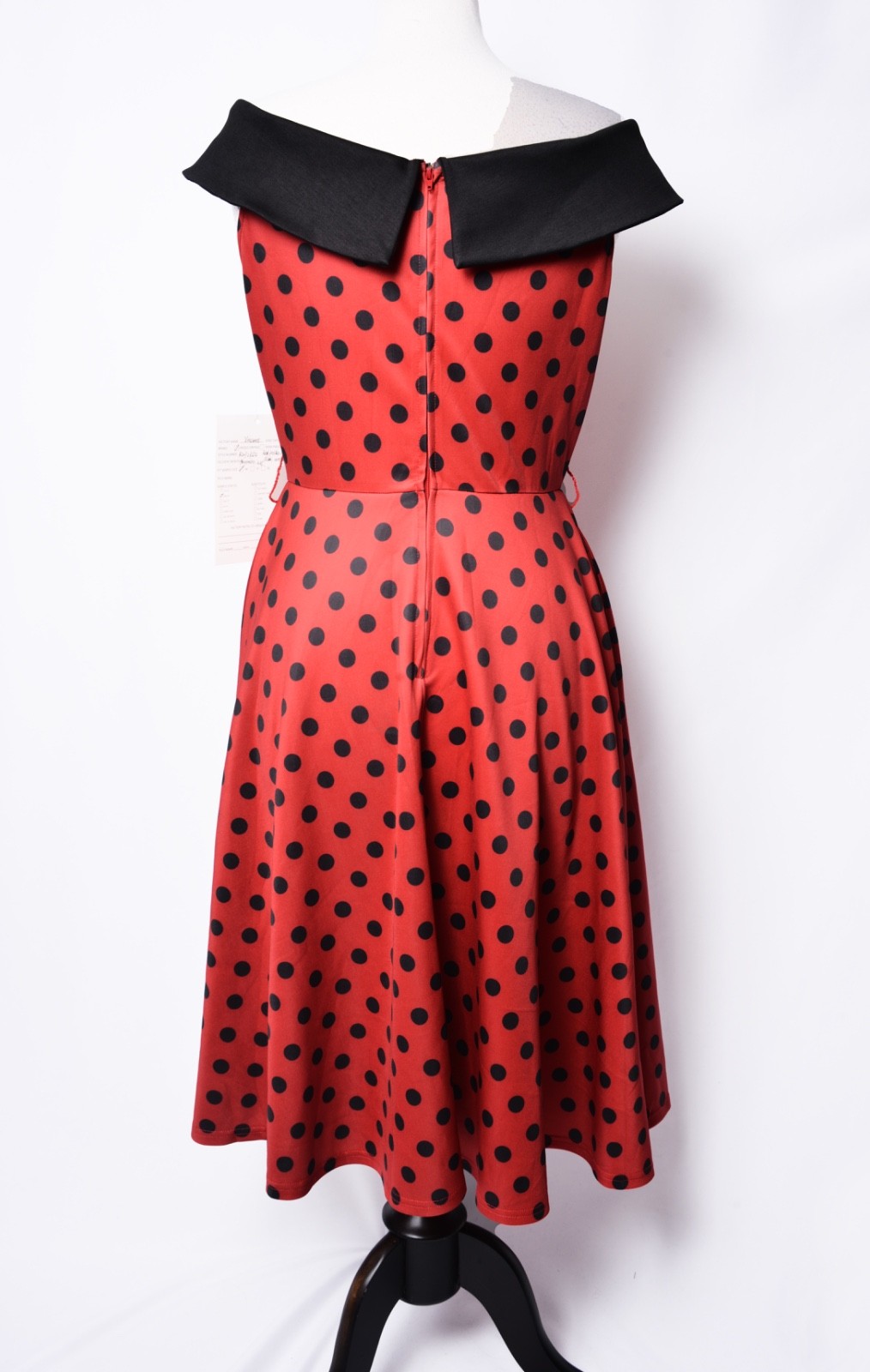 UNIQUE VINTAGE RED & BLACK DOT OFF THE SHOULDER SWING DRESS – NEW – REG & PLUS