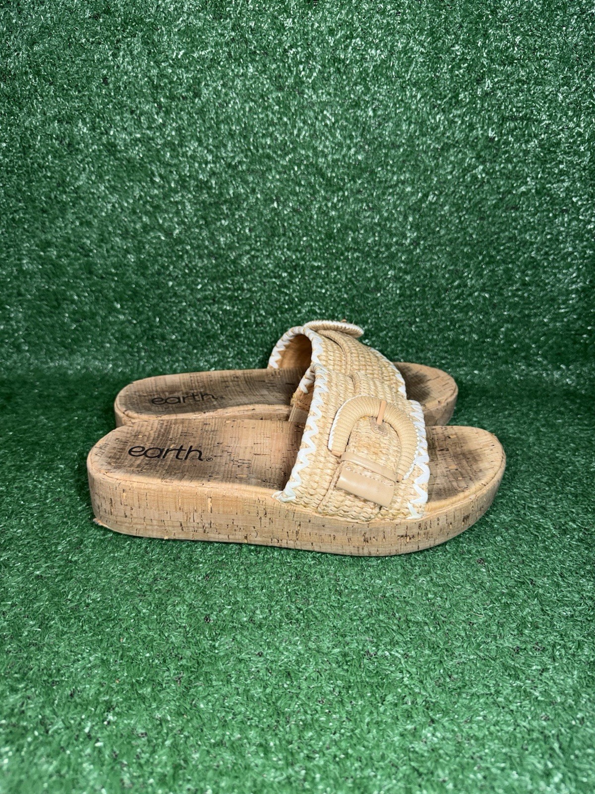 Earth Sandal Women Size 8.5 Samsy Wedge Platform Cork Buckle Strap Slide Slip On