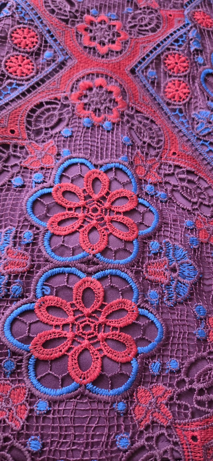 GB Girls Size 12 Red Blue Purple Embroidered Lace Overlay Short Sleeve Dress
