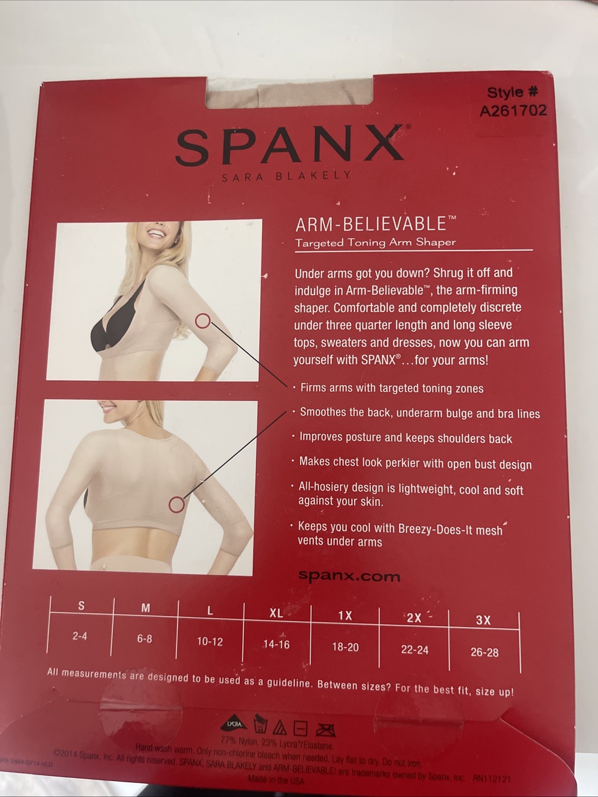 NWT Spanx Arm Tights- Arm Believable Shaper For Your Arms & Back M Buff