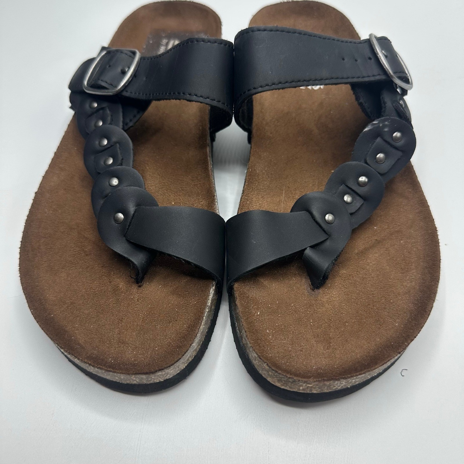 Cliffs by White Mountain Sandals Womens Black Studded Buckle Strap Cork Footbed