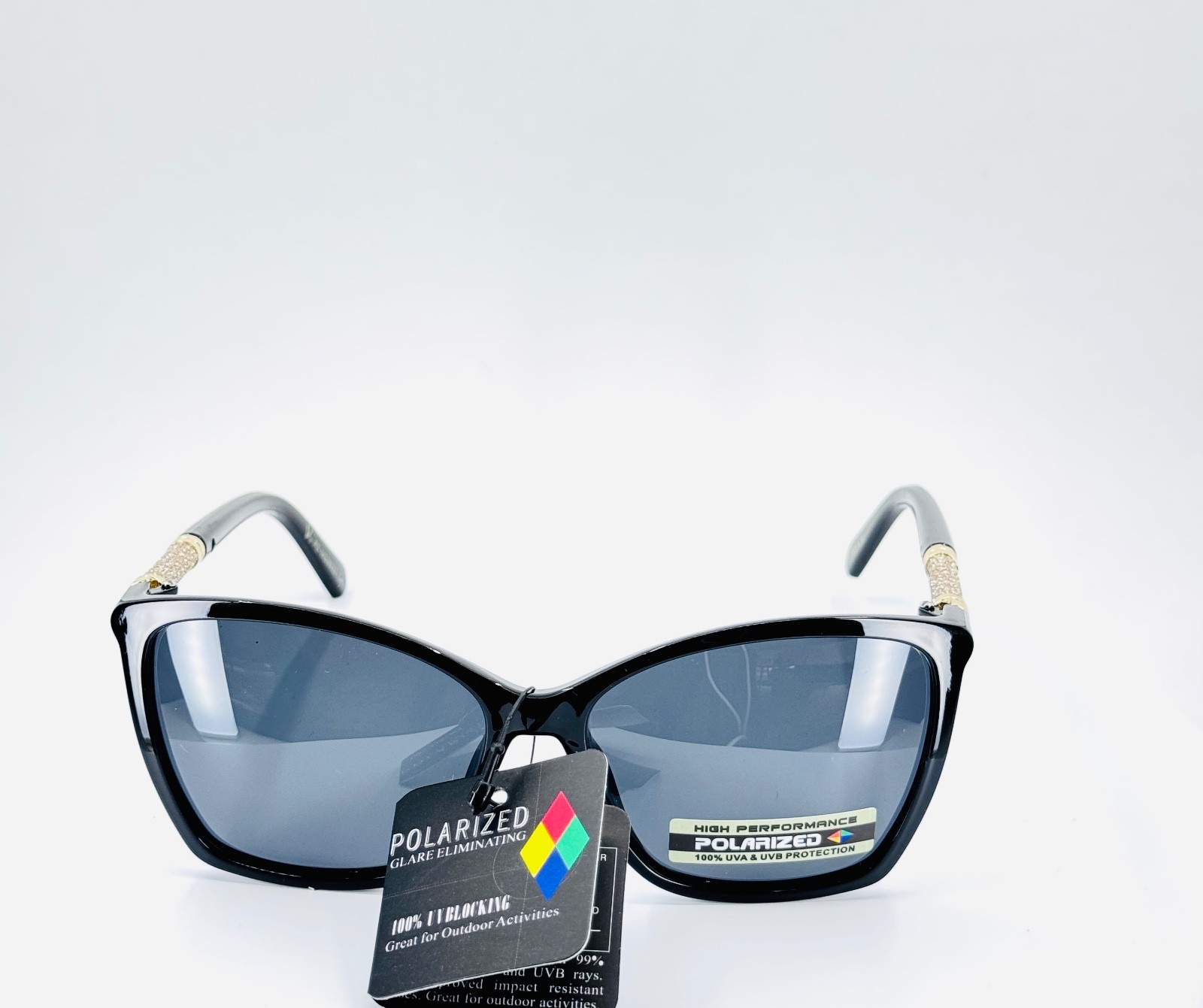 VG PZ-VG29332 BLACK GOLD Womens Semi Cat Eye Full Rim Sunglasses Grey Lens