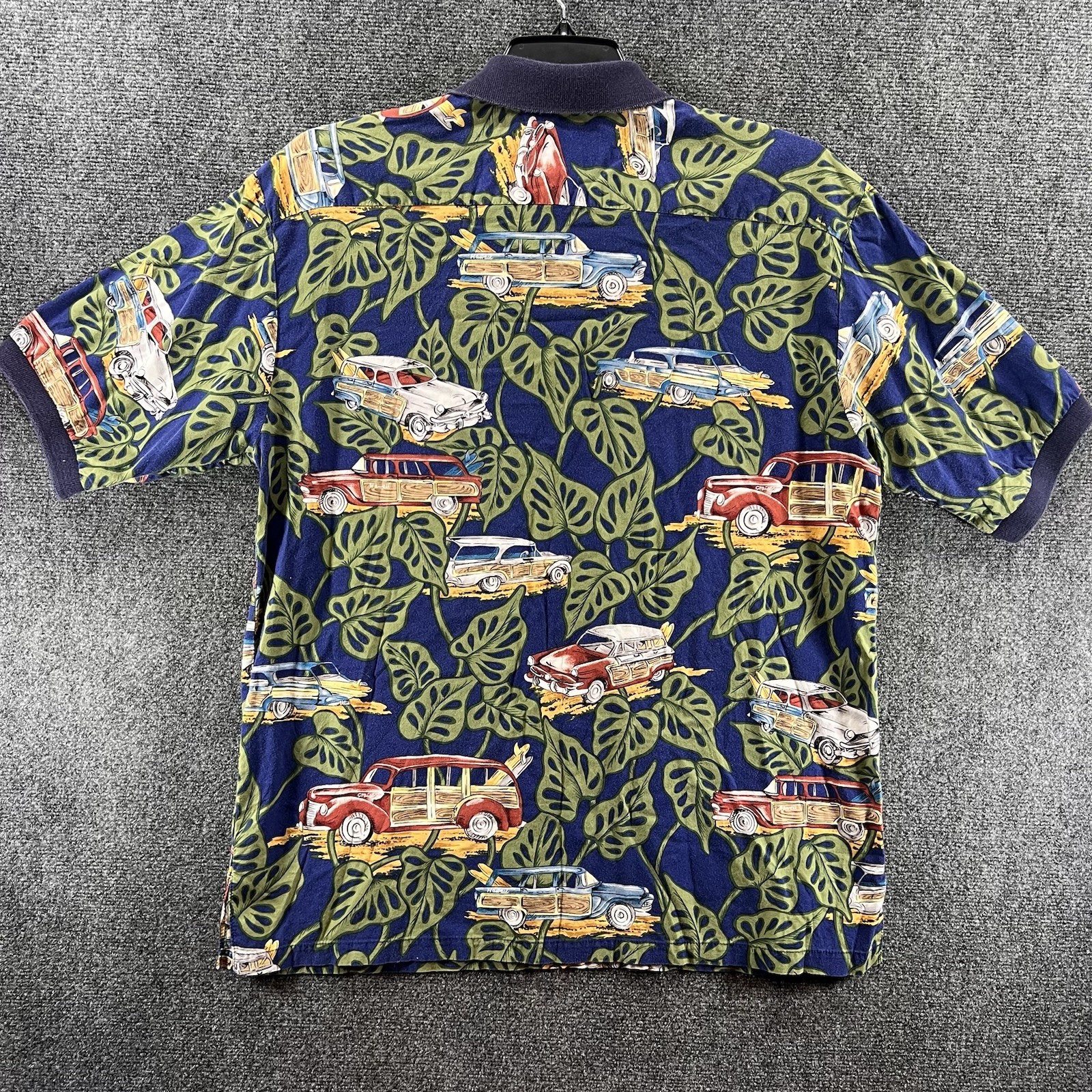 VTG 90s Kalaheo Hawaiian Aloha Classic Cars Shirt Mens Large Black Tropical Tiki