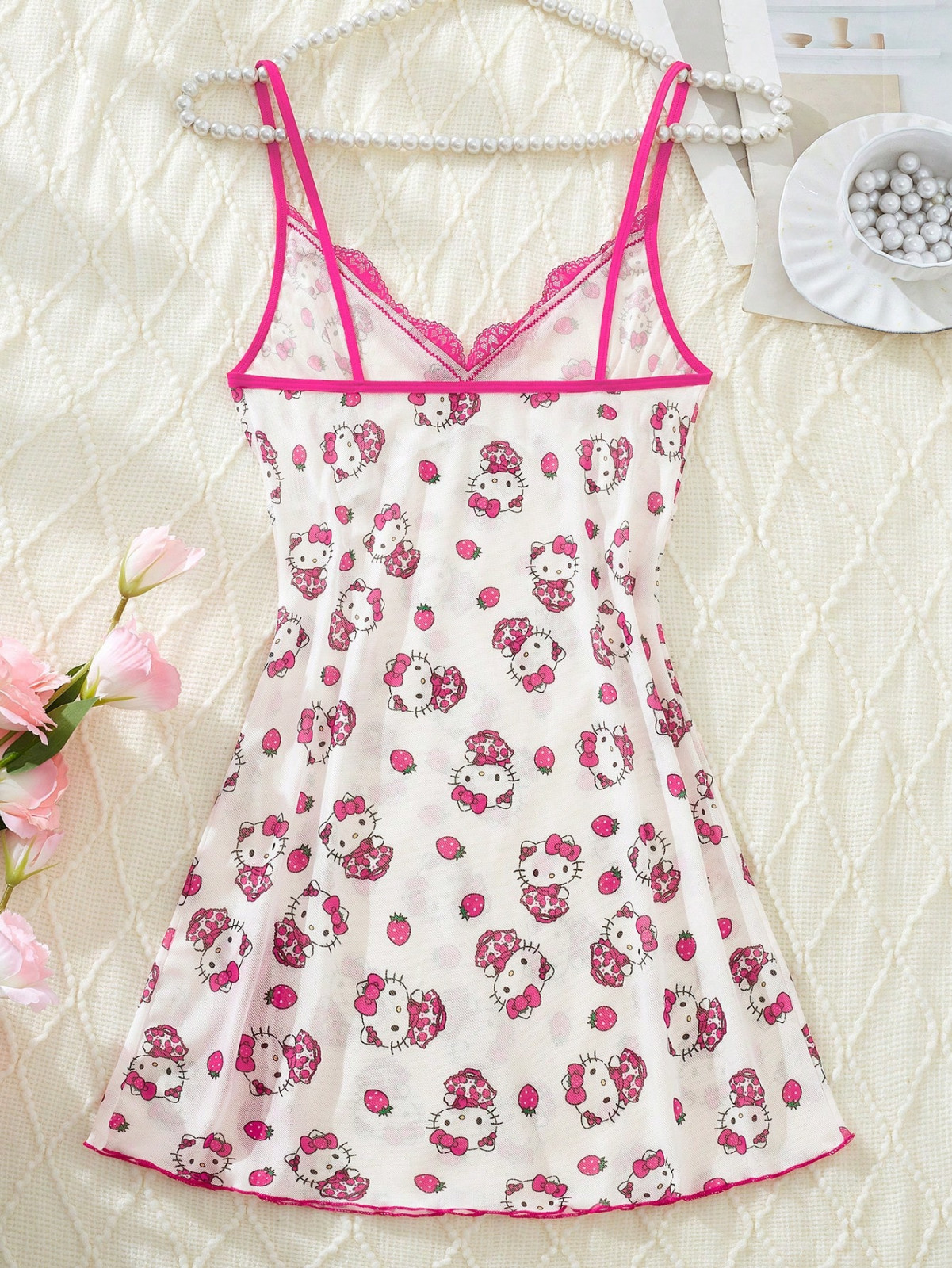 Sanrio Hello Kitty Pink Camisole Slip Mini Dress Nightgown Babydoll Lingerie