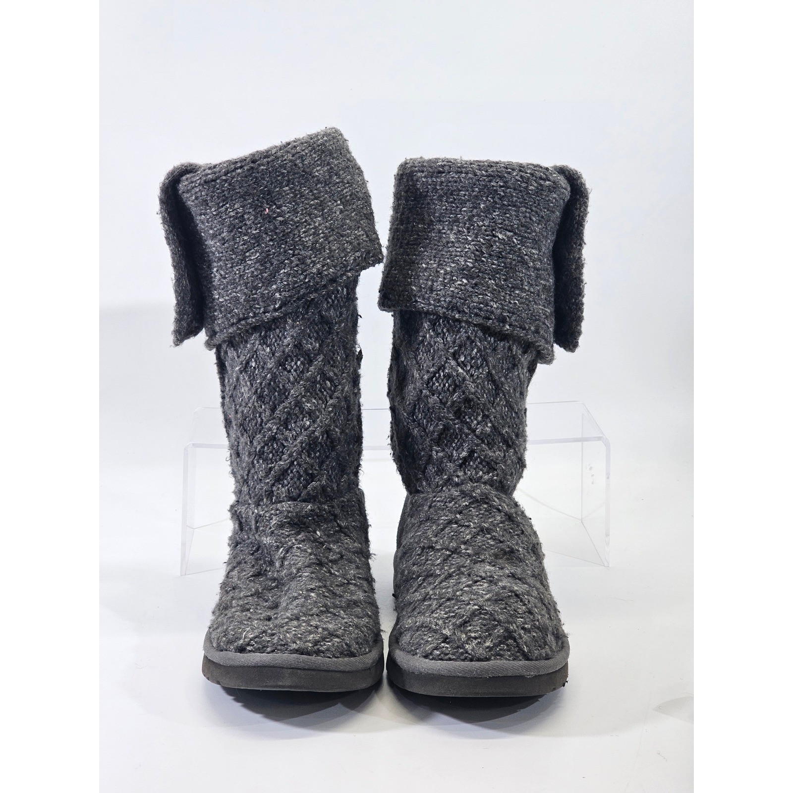 UGG Australia Lattice Cardy Grey Knit Tall Or Fold Down Boots 3066 Womens Size 8
