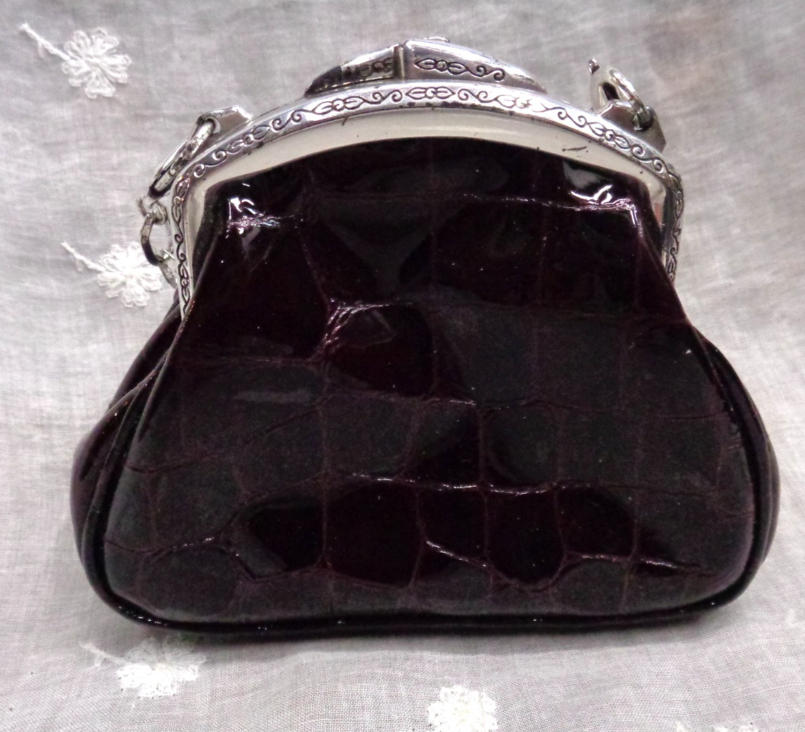 BRIGHTON Burgundy Dark Red Croc Accent Kisslock Short Chain Mini Purse