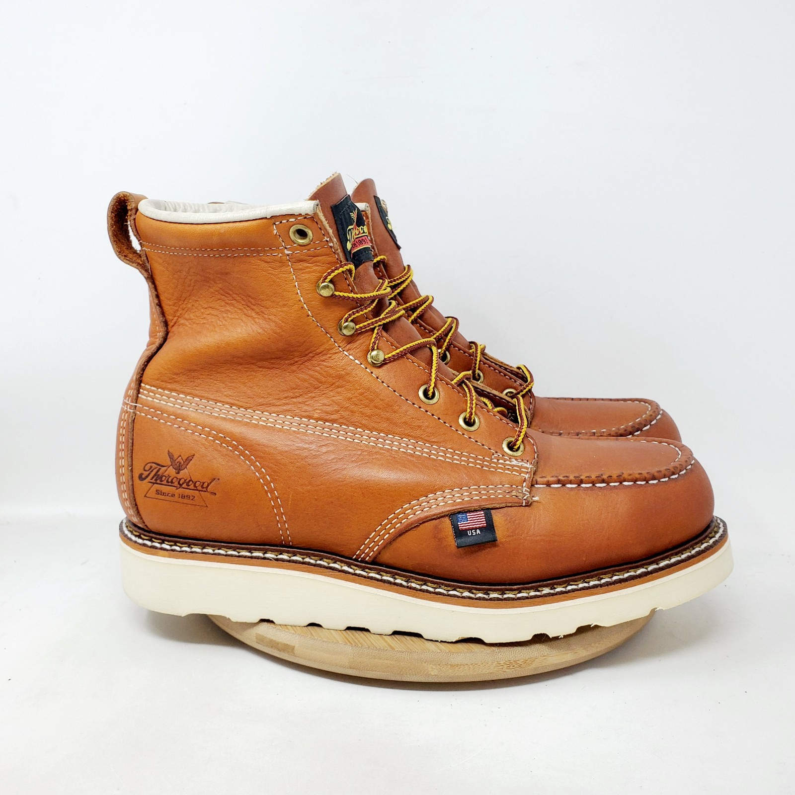 Thorogood American Heritage 6″ Boots Mens 8 D Safety Moc Toe Wedge Heel Work USA