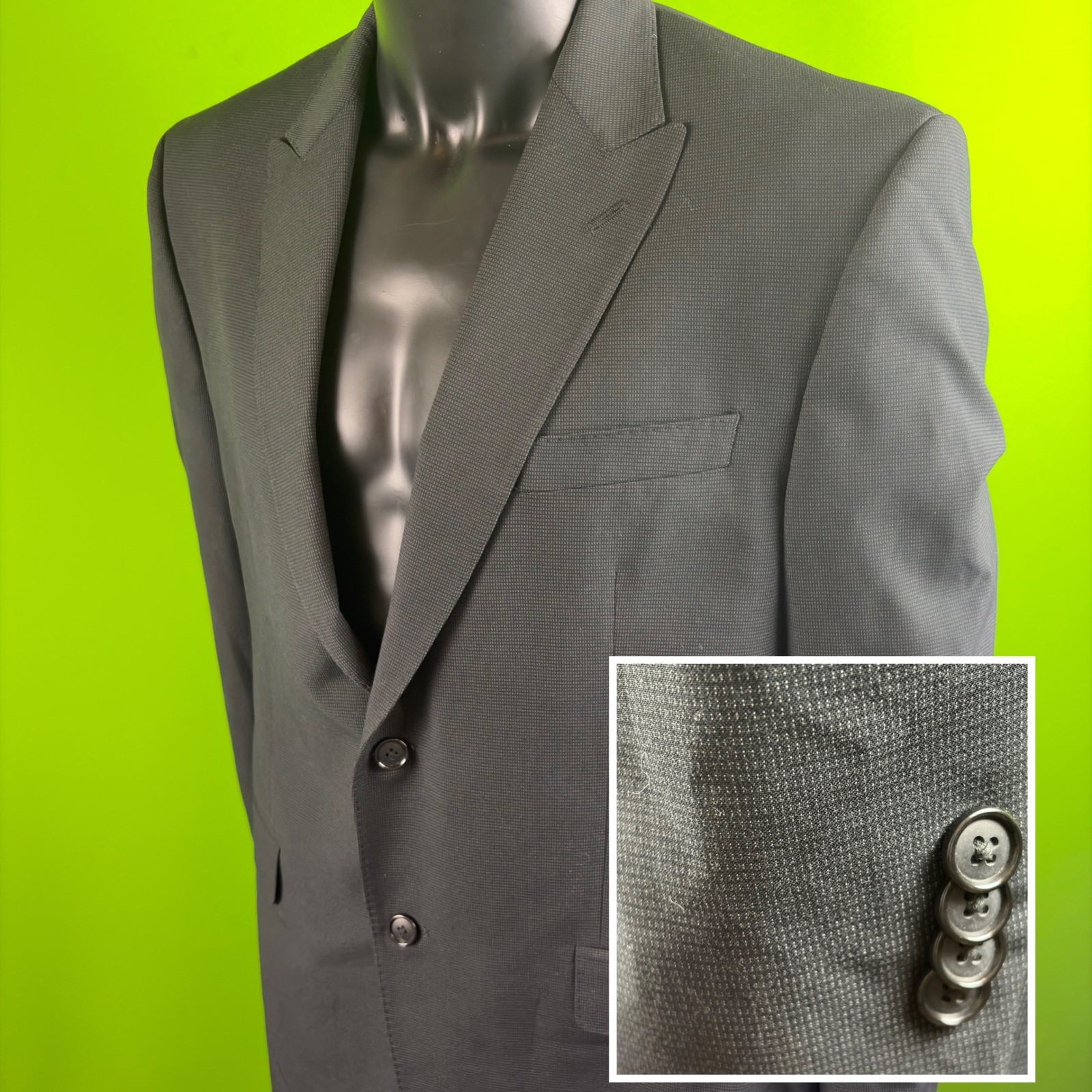Sean John Fine Tailoring Mens Blazer 42R Black Gray Micro Dot 2 Button Jacket