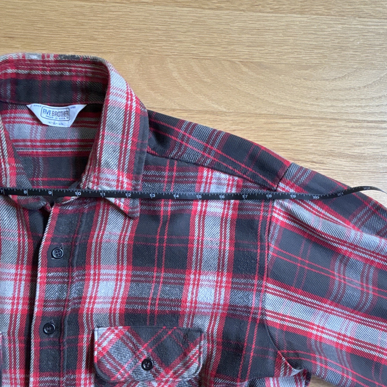 Five Brother Men’s Flannel Plaid Long Sleeve Button-Up Shirt Pockets 16-L