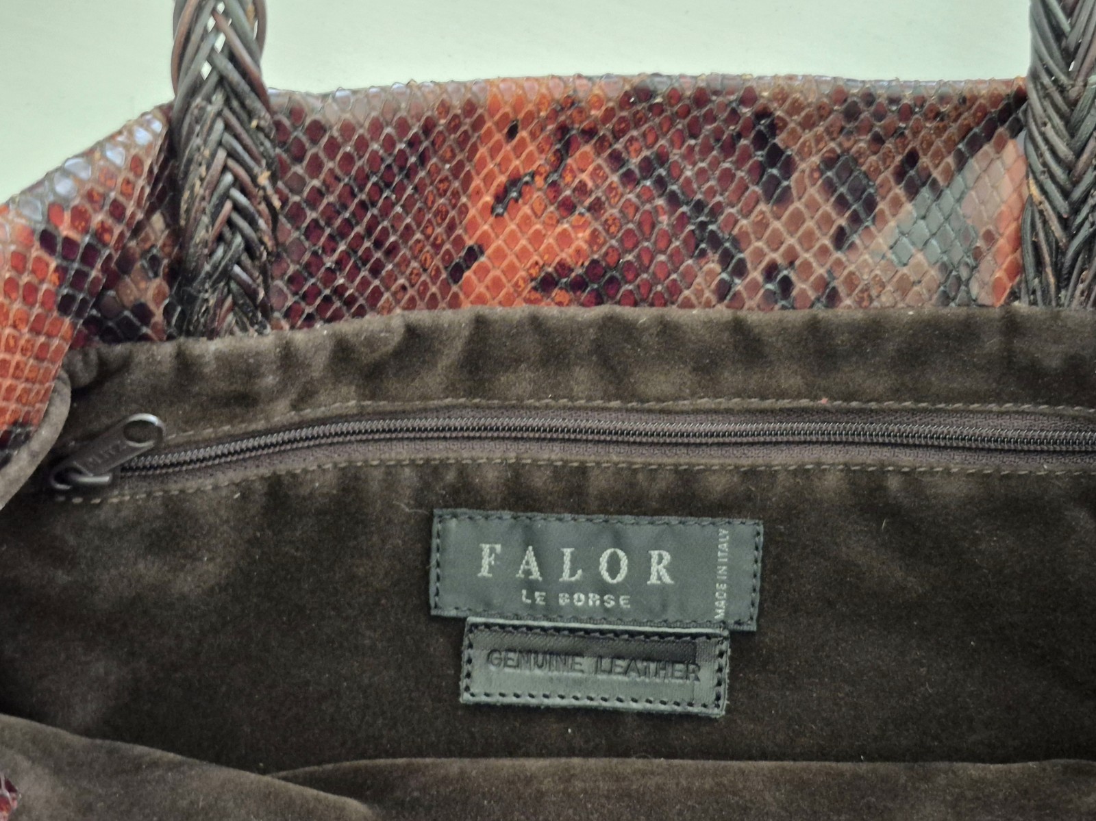 Falor Le Borse Earth Tones Snakeskin Embossed Leather Medium Tote/ Shoulder Bag