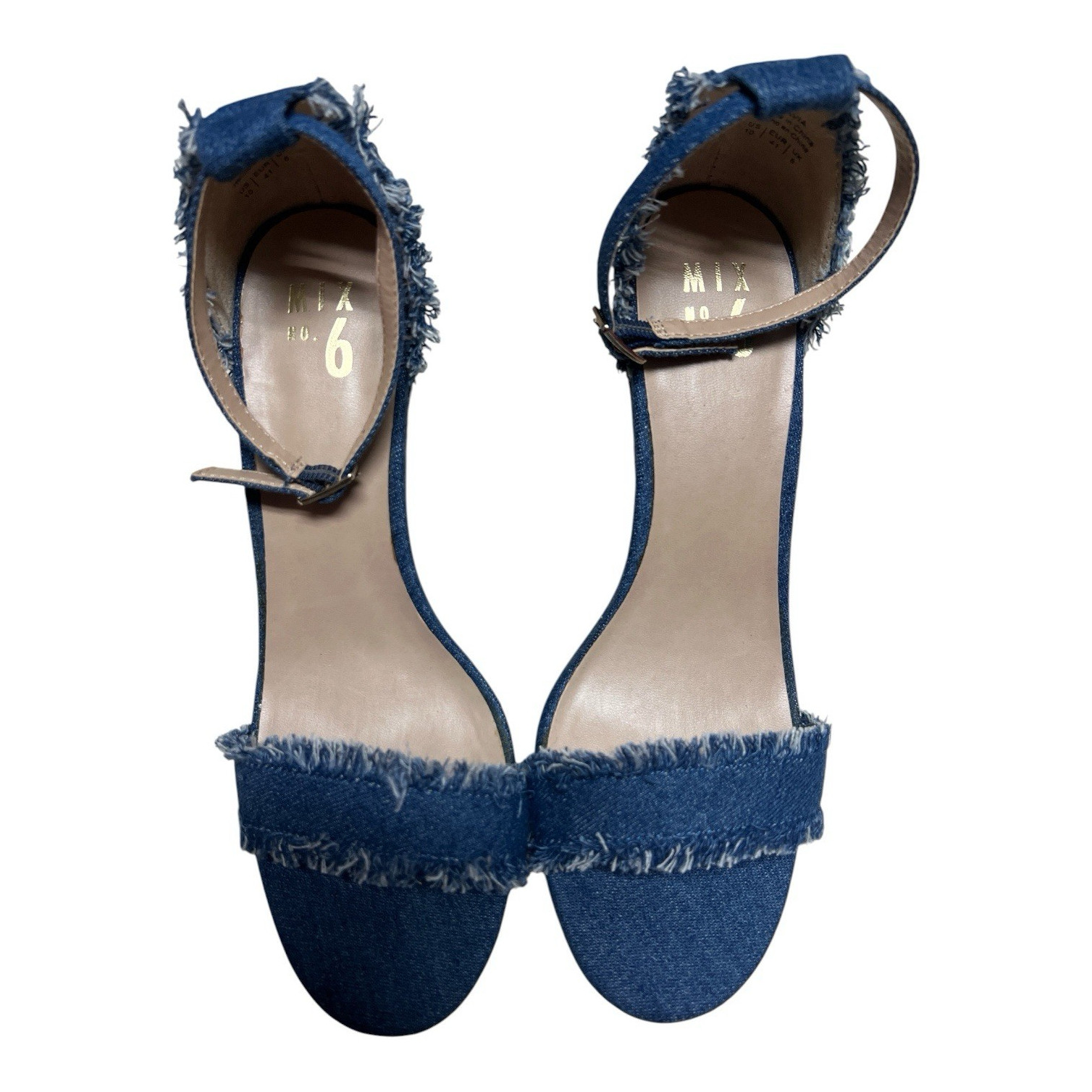 Mix No. 6 Women’s Blue Denim Strappy Fringe Open Toe Ankle Strap Heels 10