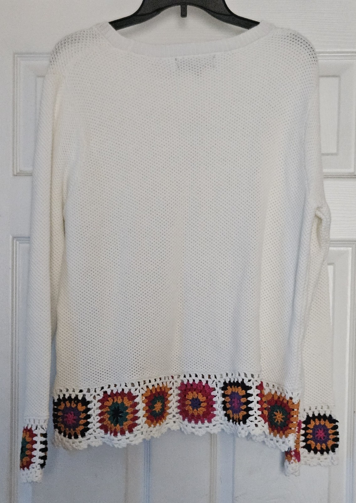 Joseph A. Women Indie Crochet Knit Ivory Multicolor Sweater Size XL NWT