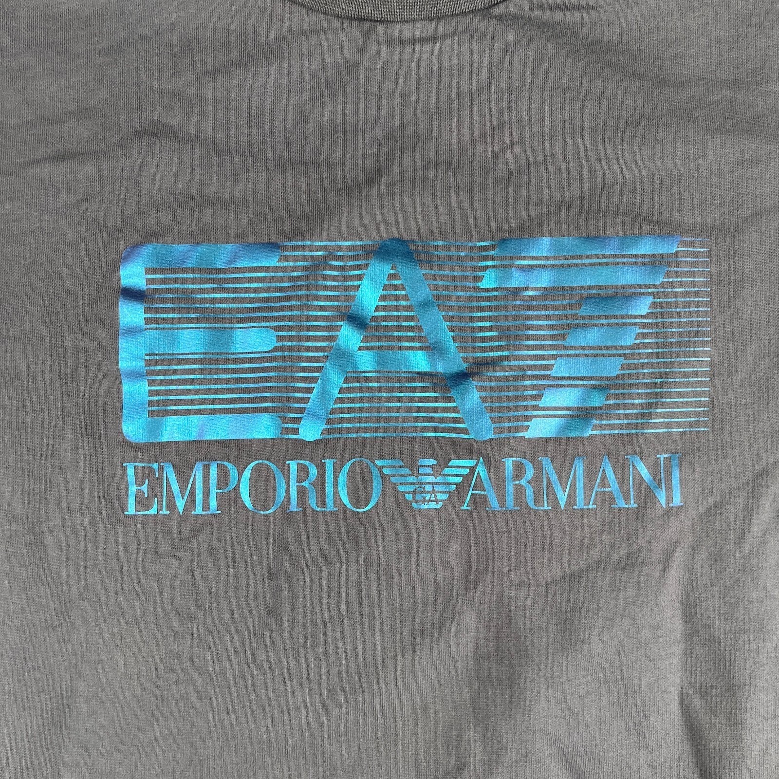 Emporio Armani EA7 Sweatshirt Large Gray Crew Neck Graphic Priont Long Sleeve
