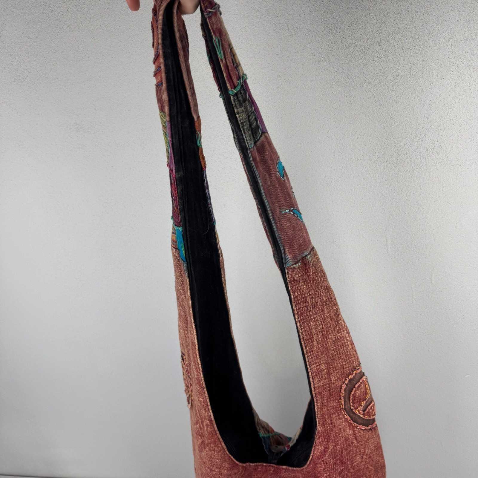 Vintage Hippie Patchwork Peace Sign Shoulder Bag Boho Festival Gypsy Tote