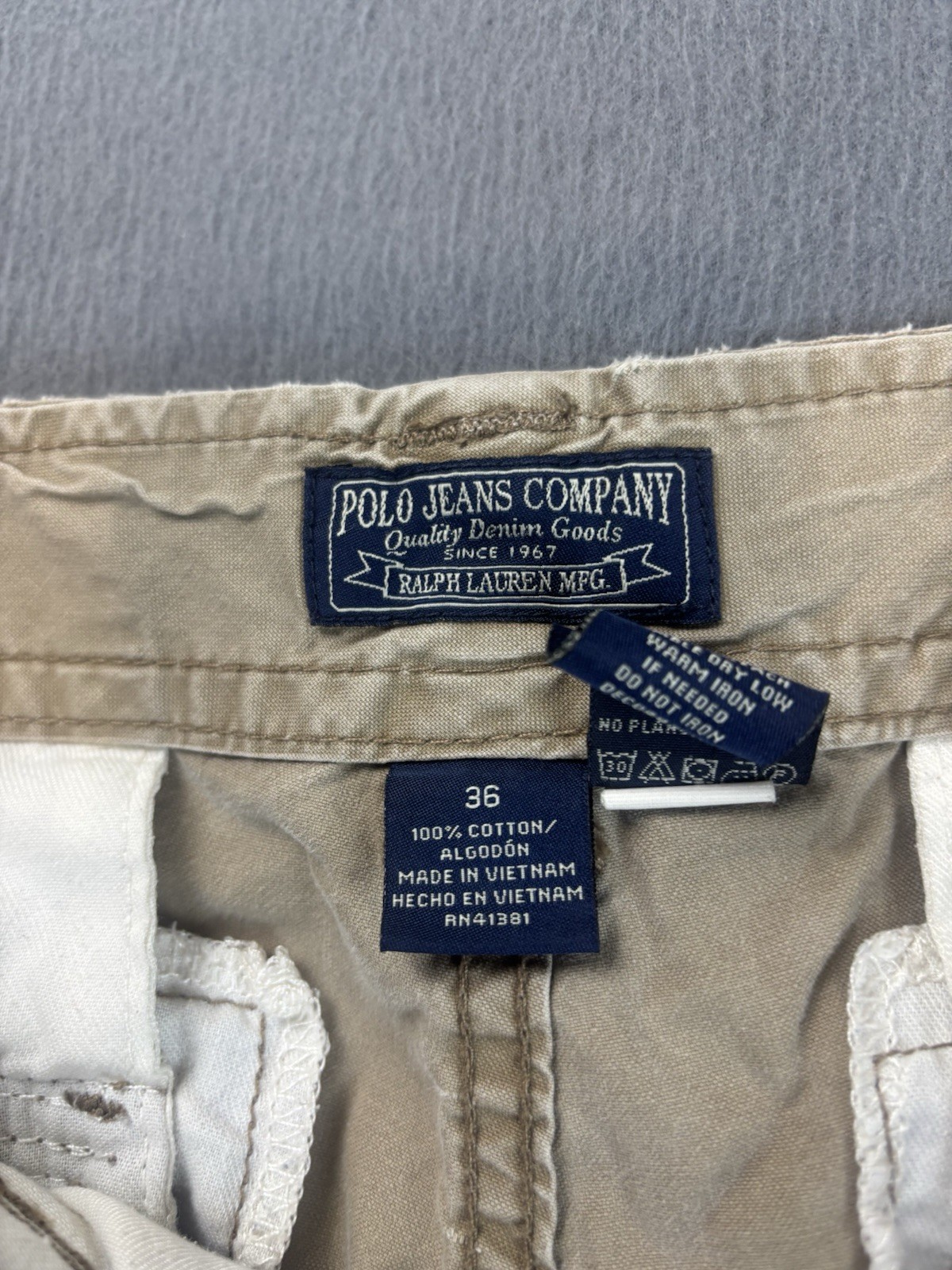 Polo Jean Co. Ralph Lauren Cargo Shorts Mens 36 Tan Grunge Distressed Y2K 90s