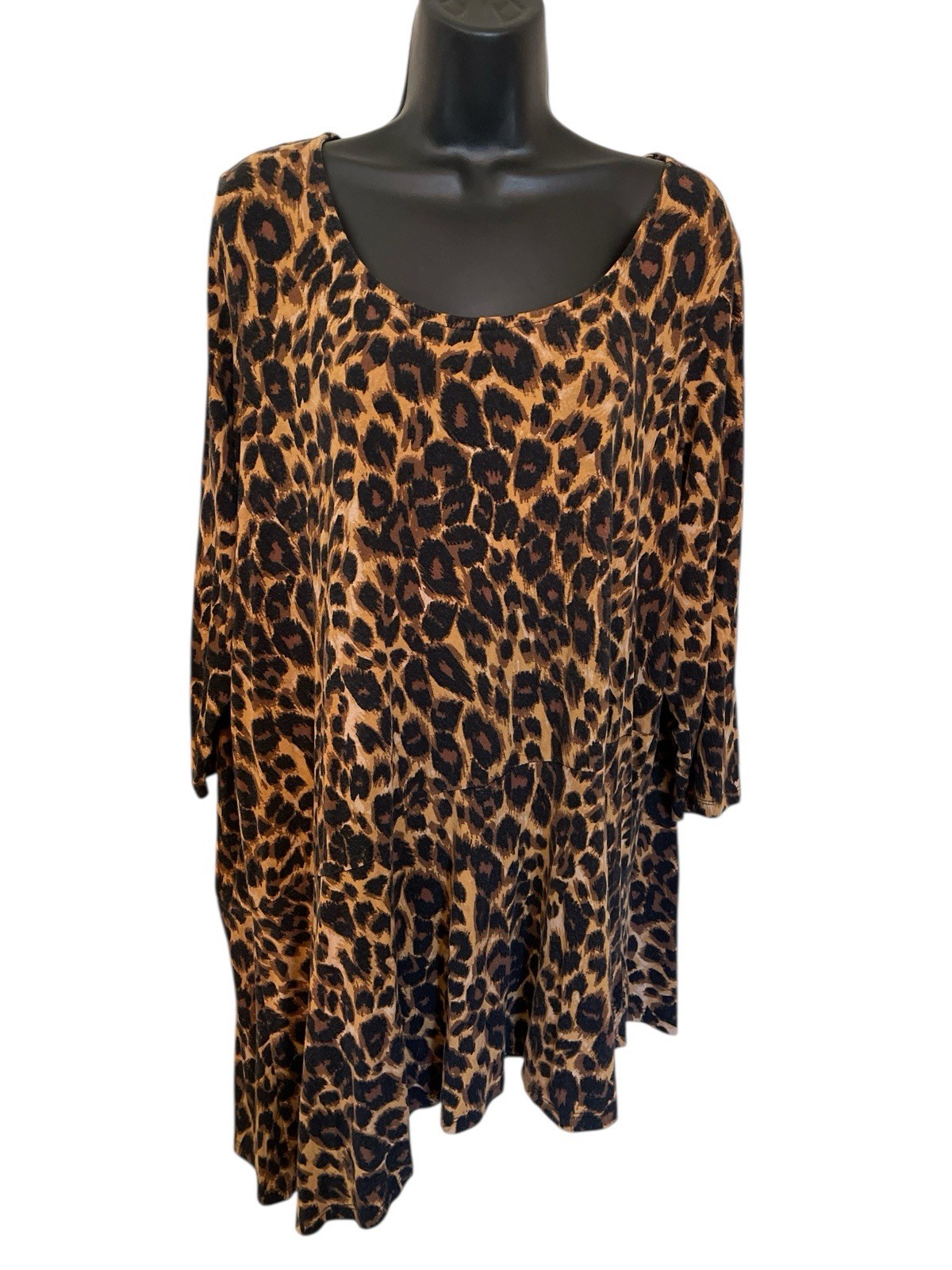 Jessica London Top Women 18/20 Asymmetrical Leopard Animal Print Tunic Stretch
