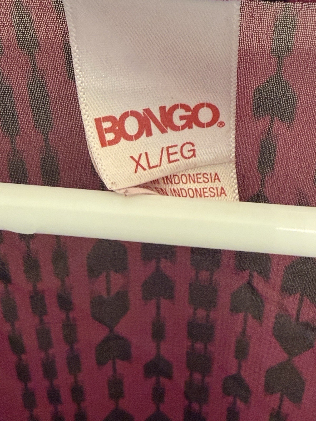 Bongo Sheer Ruffle Blouse Magenta Black Geometric Print V‑Neck Women’s XL