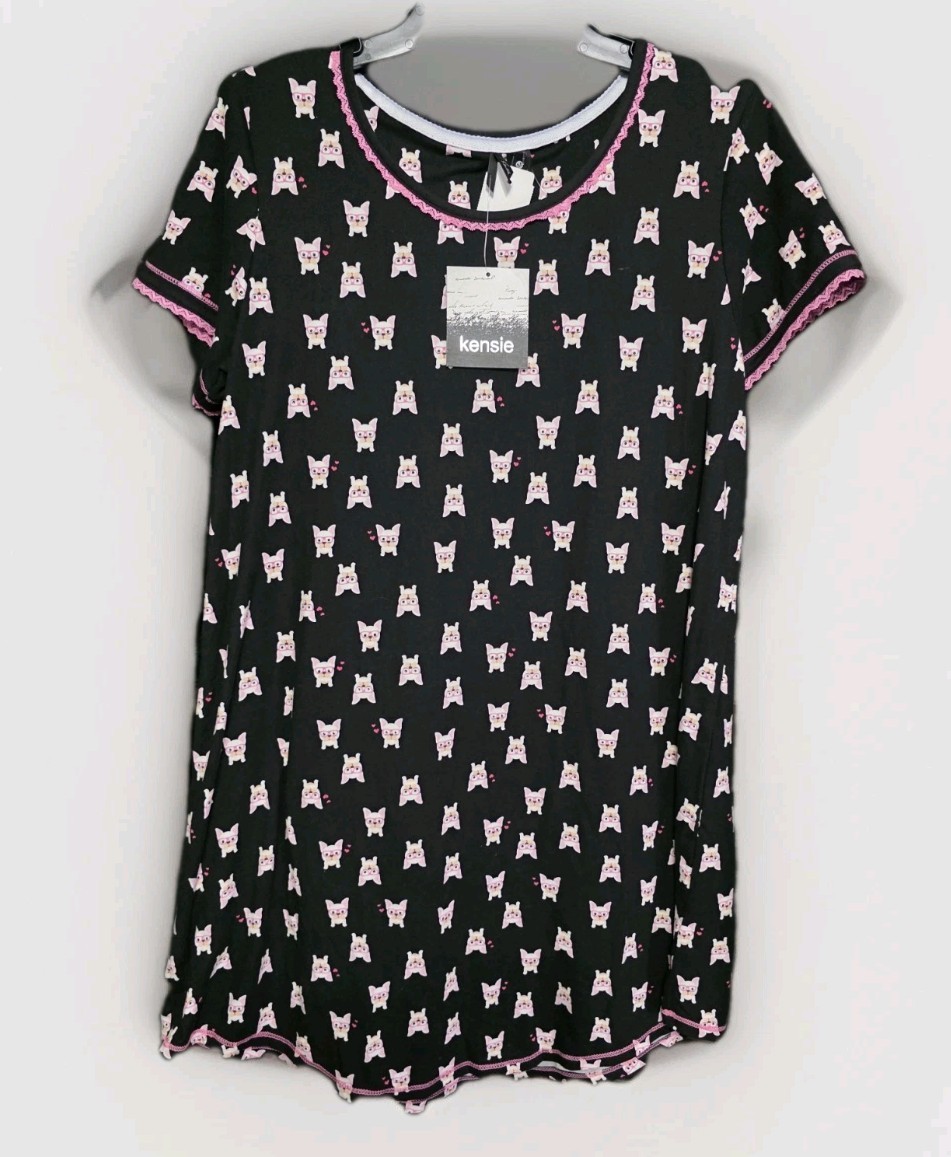 NWT Kensie All Over Frenchie Dog Print Sleep Shirt Nightgown Pajama Women’s M