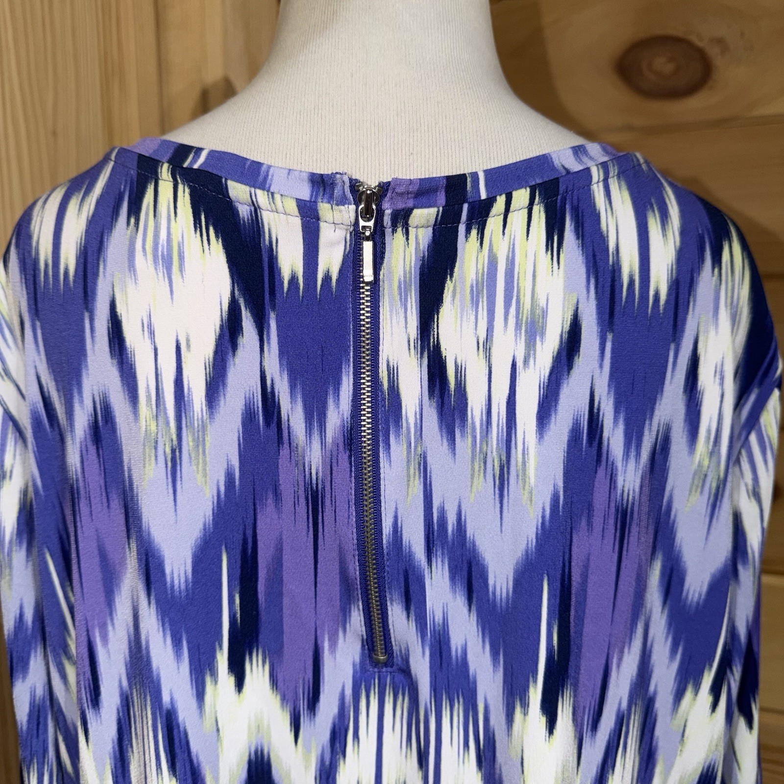 CHICO’S Purple Multi Brushed Feather Ikat Zipper Back Top Shirt Size 3 (XL)
