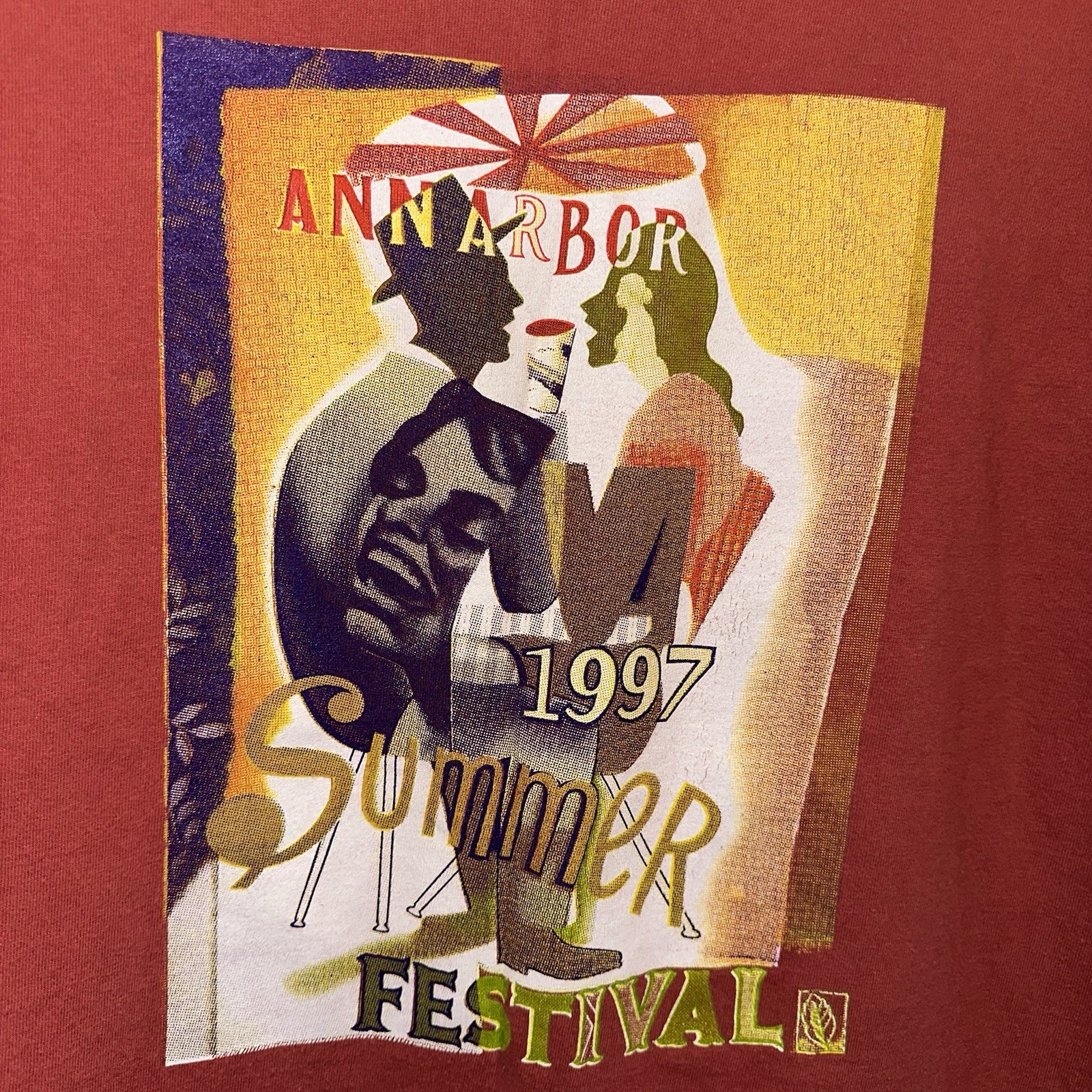 1997 Ann Arbor Summer Festival Art Single Stitch T-Shirt Mens L Graphic Tee VTG