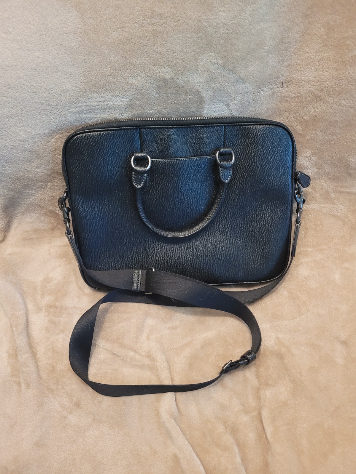 Coach Compact Briefcase Bag Liam Crossgrain Black Leather with Black Hardware