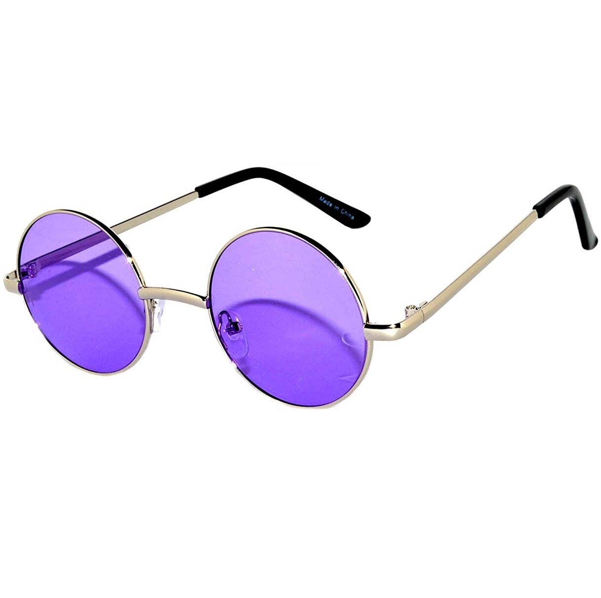Retro Round Vintage Tint Sunglasses Purple Lens Metal Silver Frame Spring Hinge