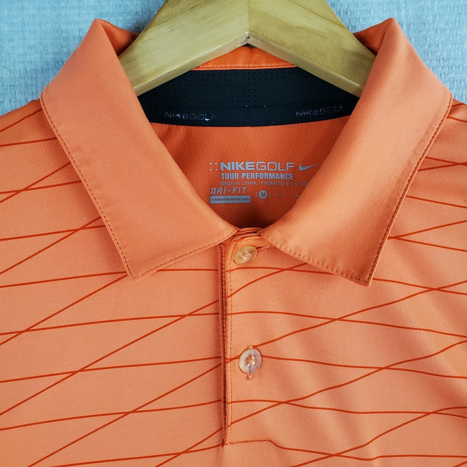 NIKE GOLF Size Medium Orange Pocketed Grid Tour Performance Mens Polo Shirt