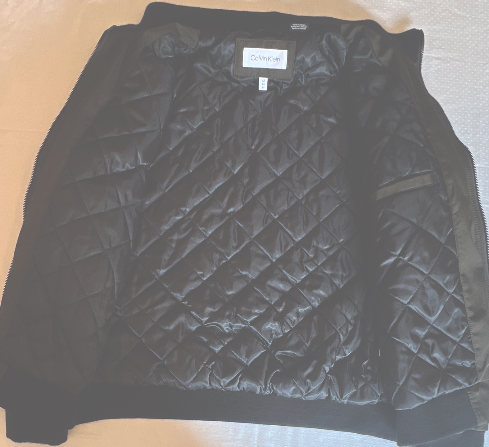 Calvin Klein Men’s Green Bomber Jacket Full Zip Lined Stand Collar Size M