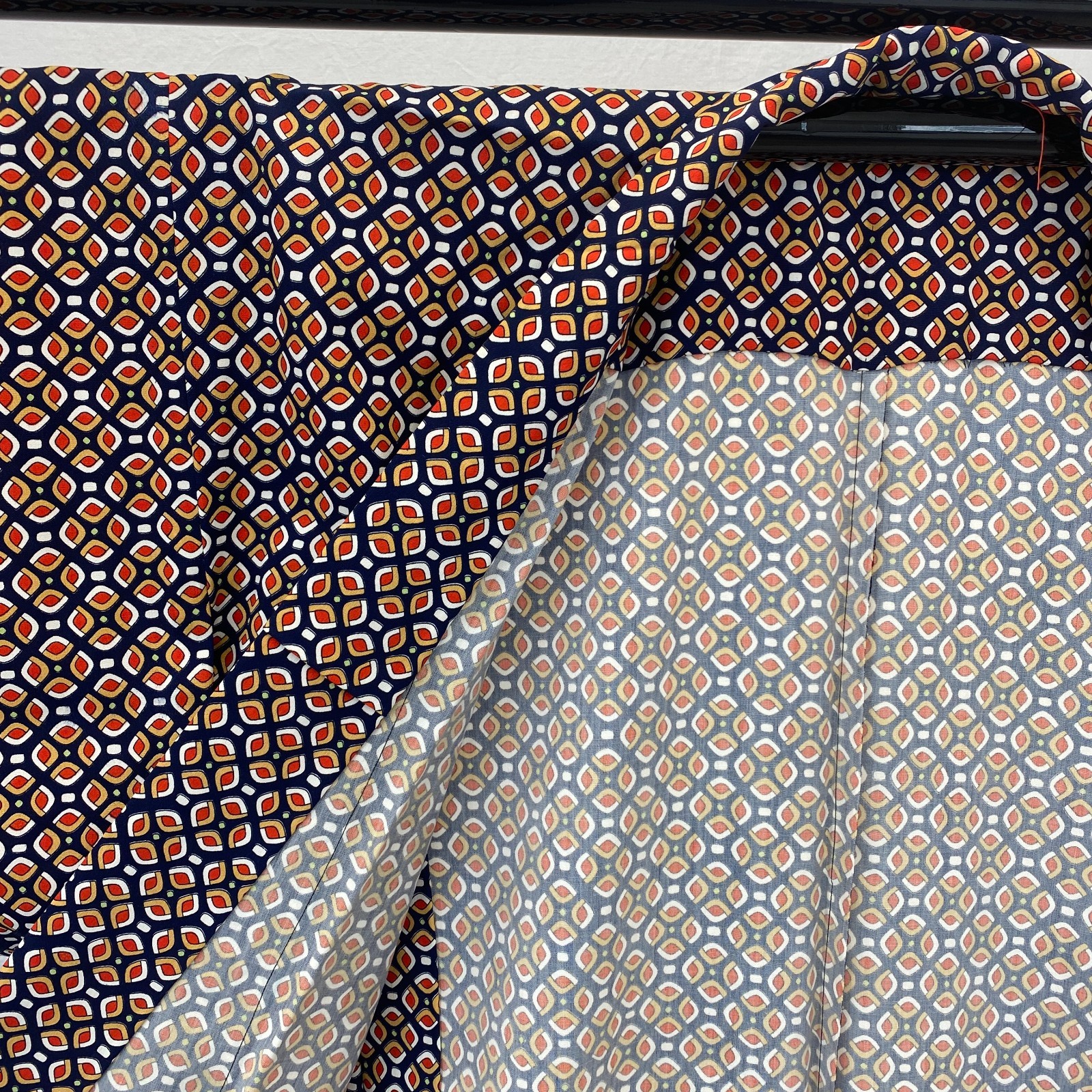 Japanese Vintage Kimono Polyester Navy No Lining Komon Traditional Length 63 in